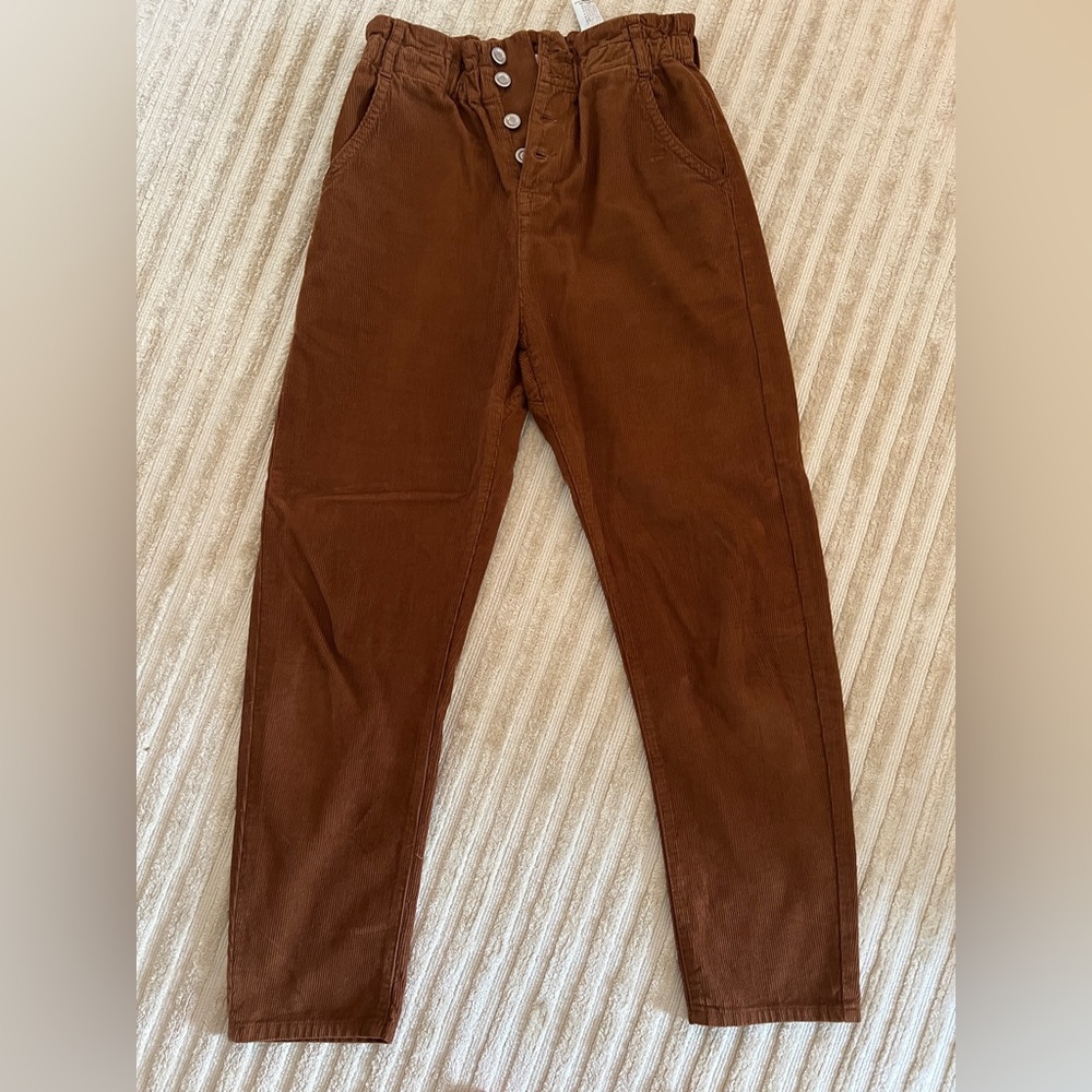 Zara Women's Corduroy Paper Bag High Waist Pants Size 2. Rust color